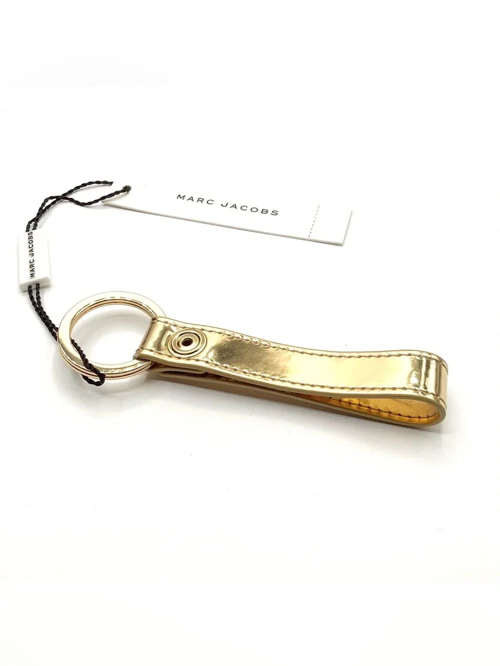 Marc Jacobs Metallic Gold Faux Leather Strap Key Ring - NWT